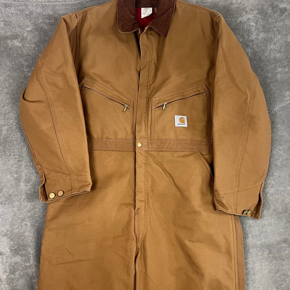 Carhartt Coveralls Mens 46‎ Short Brown Duck Canvas Insulated Model X01 Corduroy